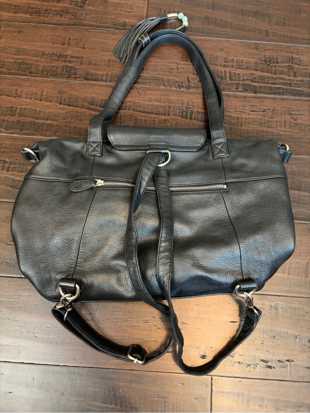 Lily Jade backpack Black Leather Tote with Front Flap Pocket and Tassel luxury - Picture 6 of 10